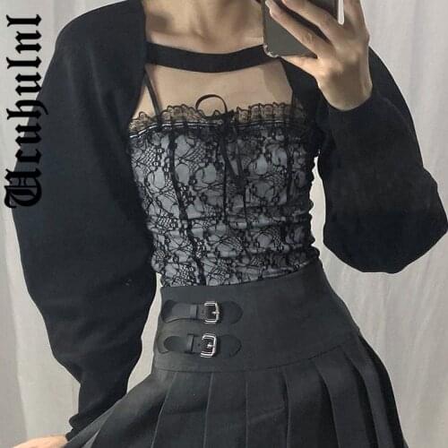 Ucuhulnl Lace Mall Gothic Women Summer Camis Harajuku E-Girl Sexy Backless Crop Tops Punk Black Bodycon Transprent Alt Clothes