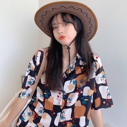 Summer retro new Korean style temperament floral short sleeve shirt women