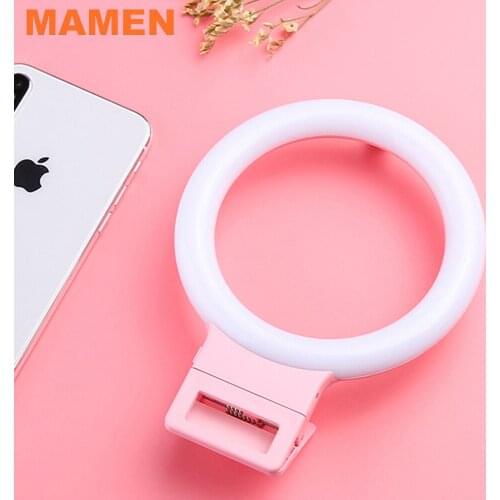 MAMEN LED Selfie Ring Light USB Charger For iPhone 11 Pro Max 7 8 Portable Beauty Fill Light Lamp Video On Youtube Vlog Photo