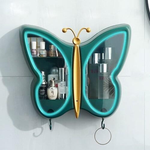 Butterfly Shape Wall-mounted Makeup Organizer Women Skin Care Beauty Shelf Punch-free Capacity Jewelry Cosmetic Storage Box