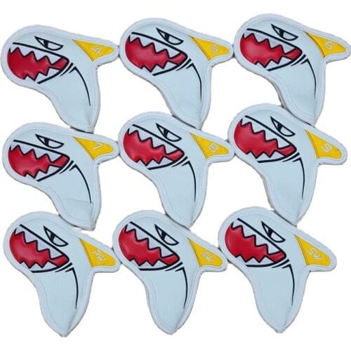New White Black Sea Shark Golf Irons Head Covers PU Leather Golf Clubs Iron Set Headcover #4-9PAS for Man Women