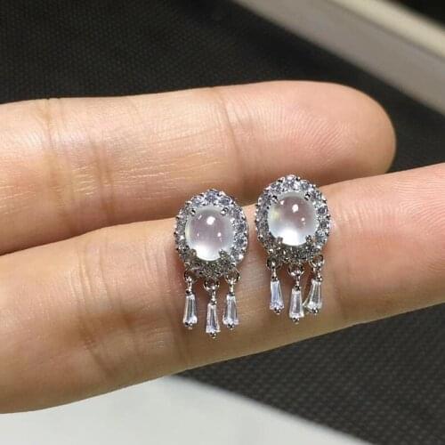 New original creative natural white ice chalcedony tassel earrings elegant aristocratic luxury charm female brand silver jewelry