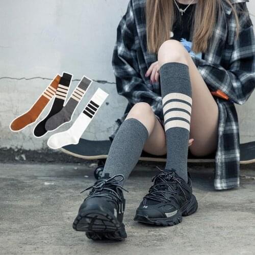 New Winter Warm Long Socks Harajuku Retro Women Cotton Autumn Winter Calf Socks Knee Socks Stripes Female college style Socks