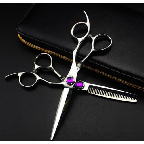 Professional japan 440c 6 inch purple gem hair scissors cutting barber makas haircut thinning shears tools hairdressing scissors