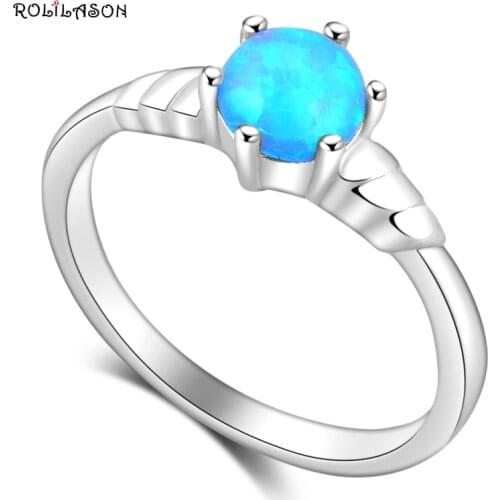 ROLILASON Engagement Rings Blue Fire Opal Delicate Design 925 Silver Fashion Jewelry Rings USA Size #6#7#8#9#10 OR858