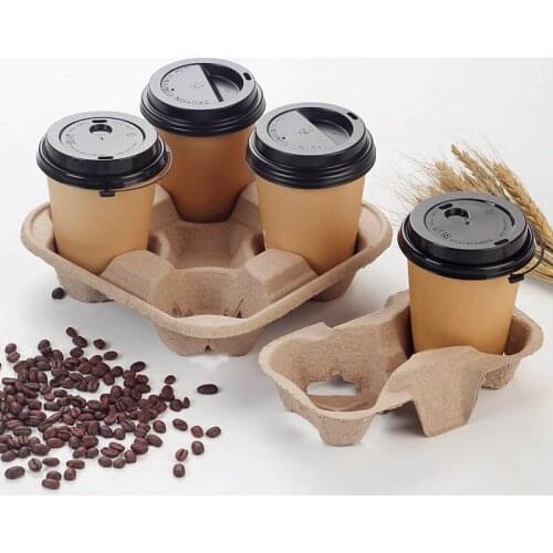 Disposable Paper Coffee Cup Holder Cafe Restaurant Packing Tools Holders Four Grids Take Away Drinks Shelf To-go Box 20pcs/set