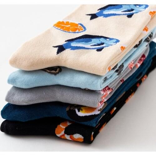 Peonfly Pair 1 Long Colorful Cotton Men with Fish Pattern Happy Funny Cool Crazy Dress Socks Breathable