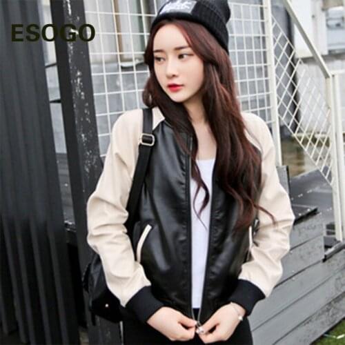 Casual Streetwear Pu Leather Long Sleeve Woman Jacket Patchwork Elastic Autumn Winter Women Clothes 2020 Fahsion