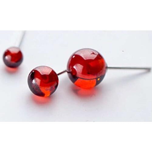 Real 925 Sterling Silver Red Round Bead Stud Earrings For Fashion Women Party Minimalist Fine Jewelry Cute Accessories