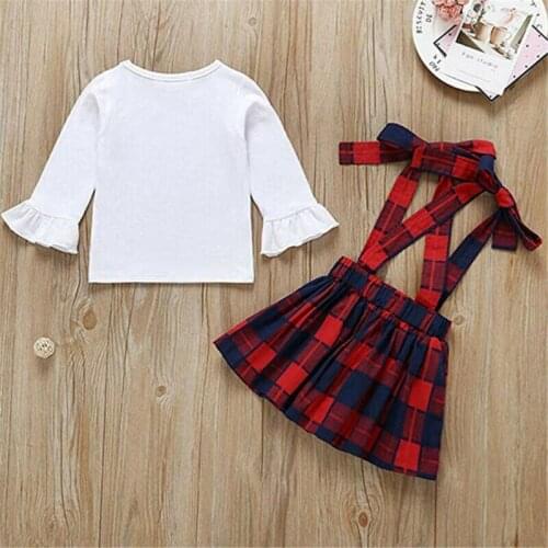 Christmas Party Newborn Baby Girls Outfits Tops + Red Plaid Skirt Clothes Xmas