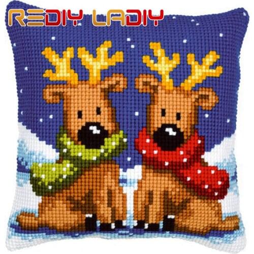 DIY Cross Stitch Cushion Cover Reindeer Twins Dog Pillow Chunky Cross-Stitch Cushion 100% Acrylic Yarn Pillow Case Arts & Crafts