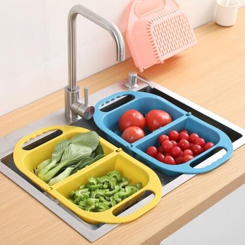 Foldable Plastic Vegetable Sink Washing Basin Rectangular Drain Basket Fruit Basket Kitchen Sink Dishwashing Storage Basket