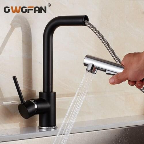 Kitchen Faucets Pull Down Pre-Rinse Spray Taps Balck Single Lever On Kitchen Sink Faucet 360 Degree Swivel Tap N22-139