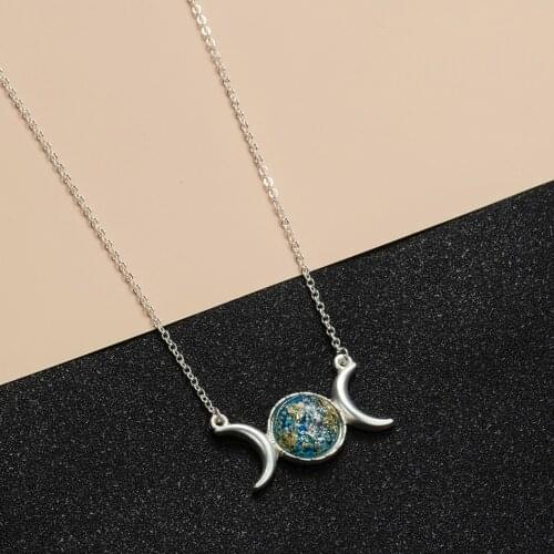 Triple Goddess Moon Symbol Pendant Necklace Opal Healing Crystal Natural Stone Sailor Moon Pendant For Women