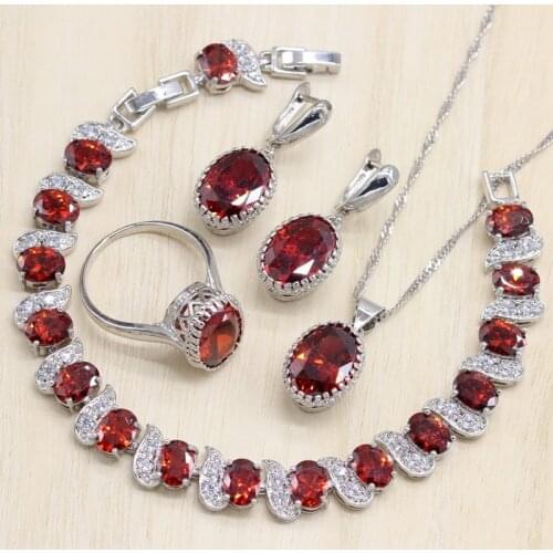 Silver Color Jewelry Red Cry Charm Jewelry Sets Women Earrings/Pendant/Necklace/Ring/Bracelets