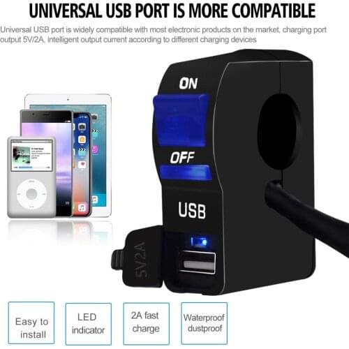 DC 12V LED Indicator Motorcycle Handlebar Mount USB Phone Charger with Switch Motorcyle Accessories Spare Parts