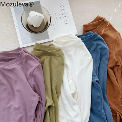 Mozuleva Casual O-neck Solid Women T-shirt 2020 Spring Long Sleeve Loose Female Basic Tops Shirt Ladies Tees Plus Size