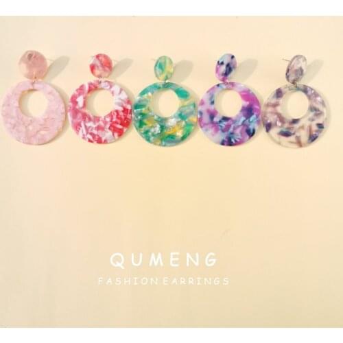 QUMENG Personality 2020 Trapezoid Large Acrylic Acetate stud Earrings For Women round ring Bohemia ethnic styles Earring Jewelry