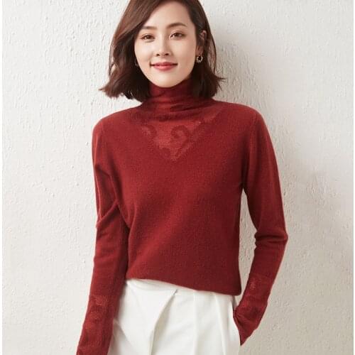 Womens pullover 2021 winter new casual solid color turtleneck wool sweater plus size knitted cashmere sweater ladies hollow top