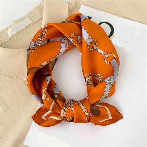 2021 Real Silk Scarf Design Print Hairband Fashion Lady Scarves Small Foulard Female Neck Neckerchief Women Bandana New