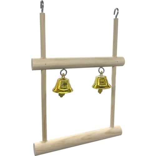 Dorakitten 1pc Parrot Swing Anti-Biting Wooden Bird Swing Perch Parrot Hanging Toy With Bell Pet Supplies Random Color