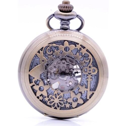 10pcs/lot Hollow Key Rabbit Alice in Wonderland Fob Pocket Chain Men Women Hand Wind Mechanical Pocket Watch Skeleton watches