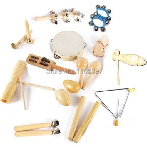 Freeship fine quality 12pc children kids wooden wood metal percussion musical instrument toy set music early educational toy