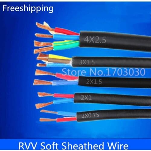 13 AWG 2.5MM^2 RVV 2 Cores Pins Copper Wire Conductor Electric RVV Cable Black 10M