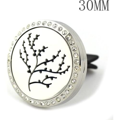 30mm Rhinestone Silver Plum Blossom Branches Magnet 316L Stainless Steel Car Aroma Locket Essential Oil Car Diffuser Dropshippin