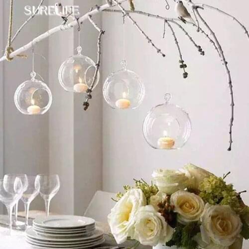 8Pcs 6/8/10cm Hanging Tealight Holder Glass Globes Terrarium Wedding Candle Holder Candlestick Vase Home Hotel Bar Decoration