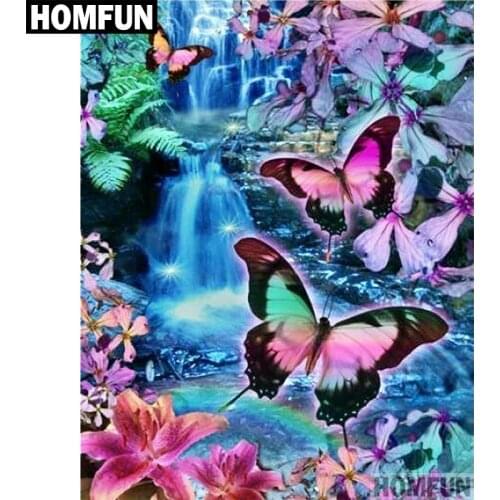 HOMFUN 5D DIY Diamond Embroidery Full Display "butterfly waterfall" Diamond Painting Square/Round Rhinestones Decor Art A00697