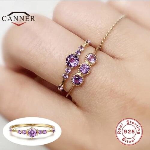 CANNER 925 Sterling Silver Purple Diamond Wedding Ring for Women Exquisite Zircon Engagement Rings Female Fine Jewelry Anillos