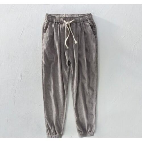 New arrival ankle-length pants men casual loose elastic trousers mens linen and cotton solid pants male 29-40 size pantalones