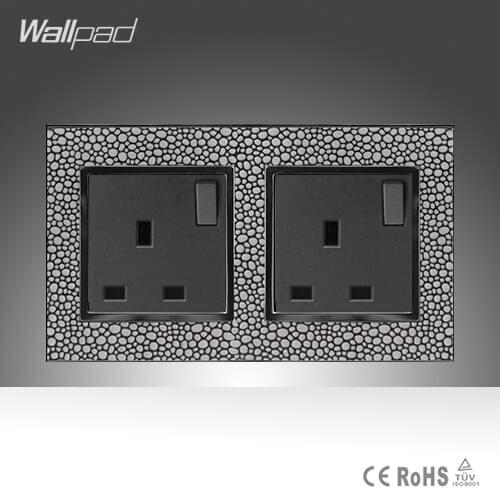 Double UK Socket Luxury Wallpad Leather Frame 146*86mm 16A UK Standard Switched UK Socket