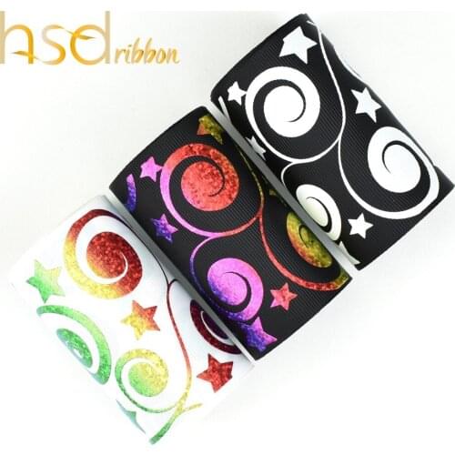 HSDRibbon 3" 75mm holographic classic series Foil ink Printed on Black White Grosgrain Ribbon