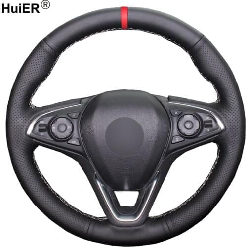 HuiER Hand Sewing Car Steering Wheel Cover Wear-resistant Comfortable Car Styling Red Marker For Buick Envision 2014-2017