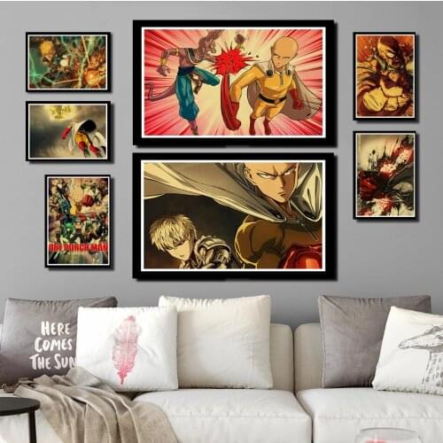 Perfect JL Japanese Anime One Punch Man Poster Retro Poster Wall Stickers Vintage Poster Prints Home Decor wall stickers