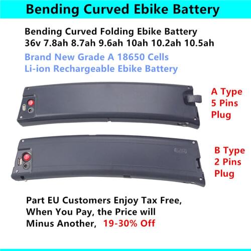Bending Electric Bike Battery Folding Bike Hidden Battery 36V 7.8Ah 10Ah 10.2Ah 10.5Ah 250w 350w 500w Bent Battery with Charger