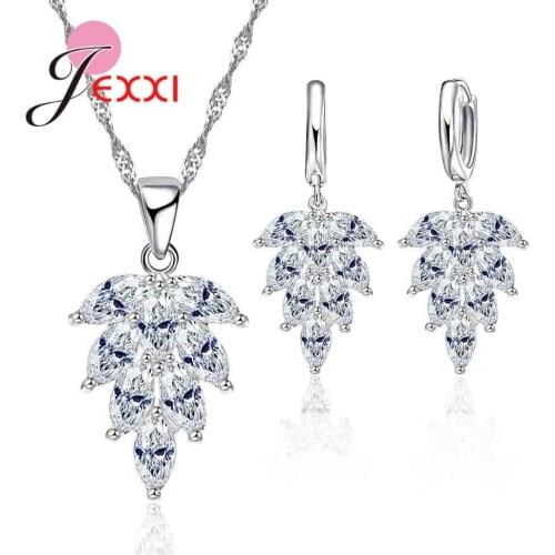 Geometric Necklaces & Earring 925 Silver Jewelry Set Women Pendant with Chain Jewelry Suspension Party Prom Accessories