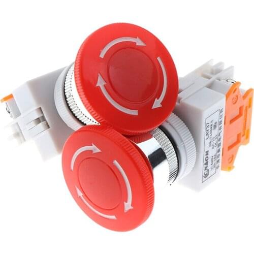 Red Mushroom Cap NC(Normally Closed)Emergency Stop Push Button Switch 440v 10A Switch Equipment Lift Elevator Latching Self Lock