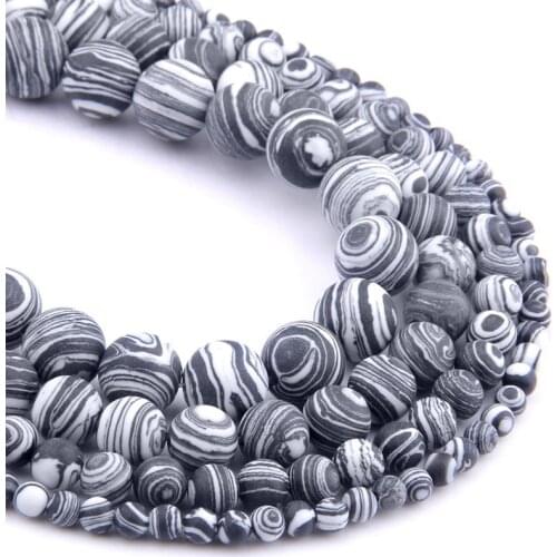 Matte white Black Malachite Round Loose Stone Spacer Beads for DIY Necklace Bracelet Jewelry Making Size 4 6 8 10 12 MM handmade