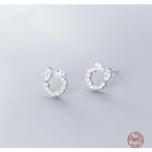 LKO Wedding Engagement Jewelry Ornaments 925 Sterling Silver for Women Shiny Zircon Geometric Round Stud Earrings Jewelry