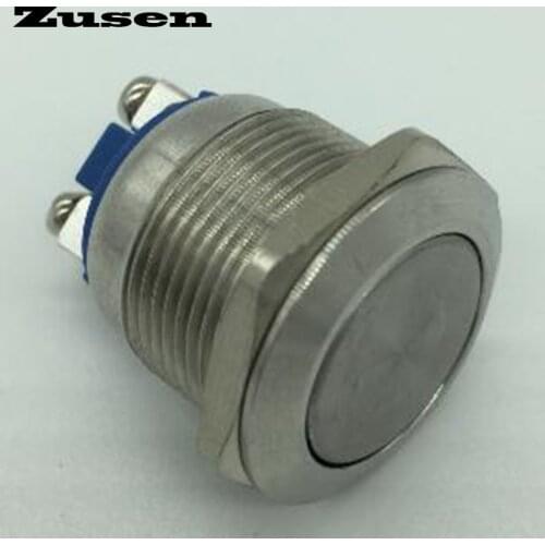 Zusen 19mm flat head Momentary Stainless Steel Metal Momentary Push Button Switch IP65(ZS19F-10/S)