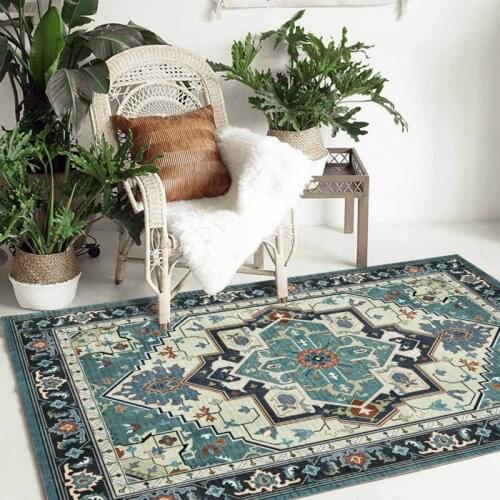 Fashionable American Geometric Flower Ethnic Green Living Room Bedroom Bedside Carpet Floor Mat Customization