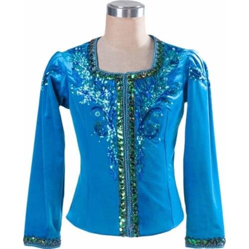 Men Blue Bird Professional Ballet Costume,Boy Swan Lake Ballet Dance Top,Prince Male Performance Ballet Tunic Jacket Outfit