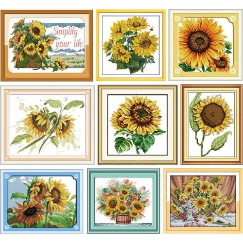 Joy Sunday Cross Stitch Kits Sunflower Stamped Embroidery Counted 11CT 14CT Printed Handmade Needlework Stamped Decor Home Gifts