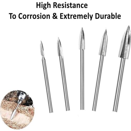 Newly Wood Carving Tools Set 5 PCS Engraving Rotary Drill Bits Kit Steel Woodworking Router Accessories