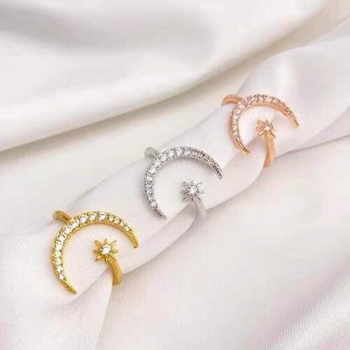 2021 New Fashion Star Moon Open Adjustable Finger Ring for Women Party Wedding Band Rings Woman Engagement Charm Jewelry Trends