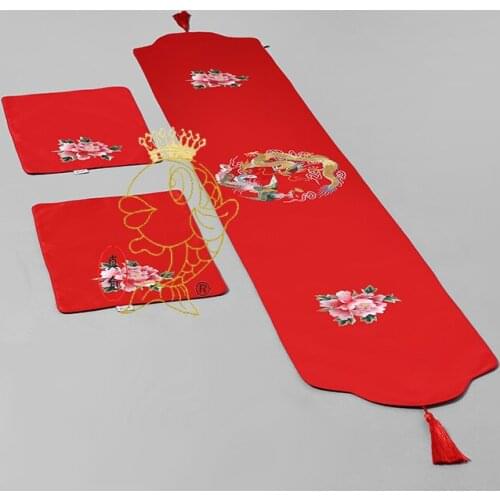 NEW Chinese embroidery cotton Pure handmade longfeng flowers gifts fashion Table flag jc023
