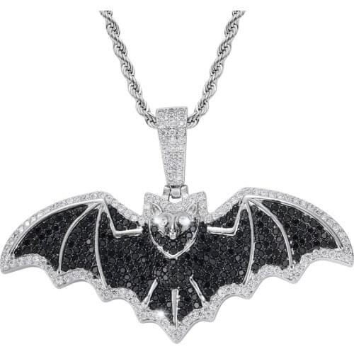 New Bat Pendant Slightly Inlaid with Black Zircon Personalized Hip Hop Mens and Womens Accessories Halloween Gifts